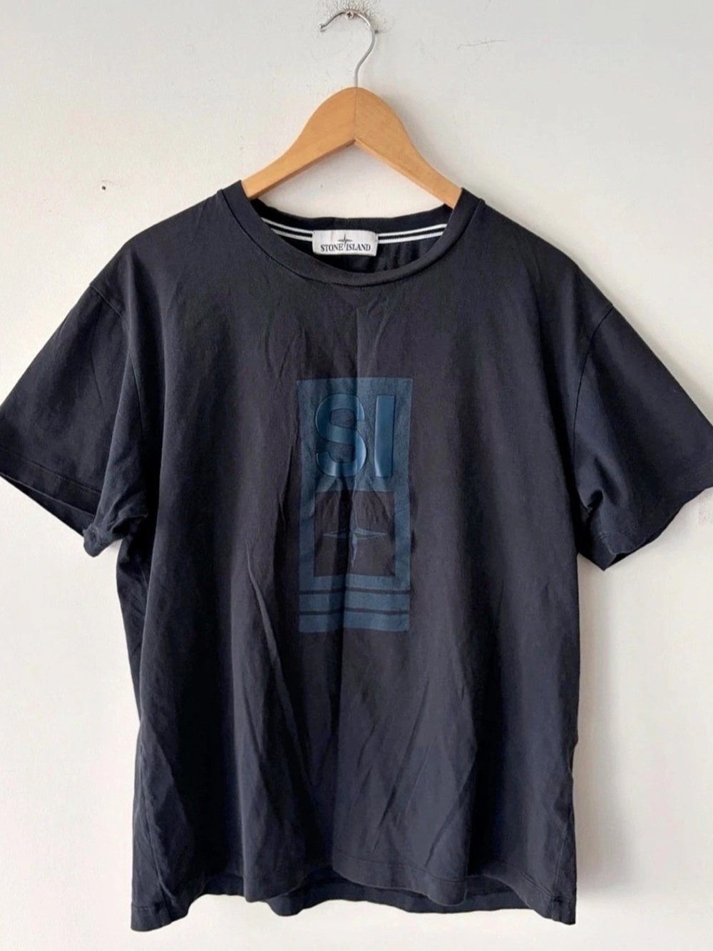 Stone Island SI Logo Print T-Shirt Black & Blue Large